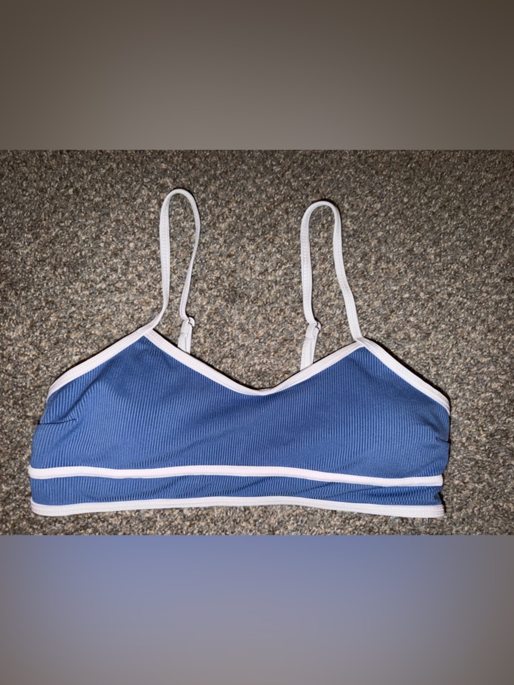 SHEIN Blue Ribbed Bikini Top/Sports Bra White Trim Adjustable Straps Size M